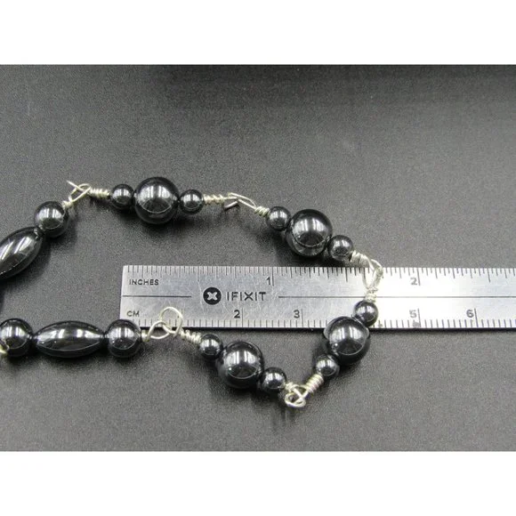 7 Inch Sterling Silver Handmade Wrapped Hematite Bracelet - Picture 4 of 5